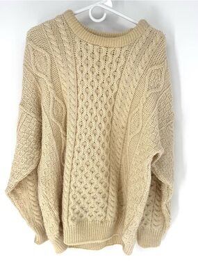 Irish Homecraft made in Ireland diled  wool Classic Cream Cable-Knit  Sweater
